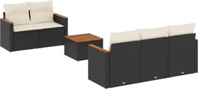 vidaXL Set mobilier de grădină cu perne, 6 piese, negru, poliratan