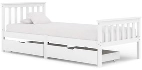 Cadru de pat cu 2 sertare, alb, 90 x 200 cm, lemn masiv pin Alb, 90 x 200 cm, 2 Sertare
