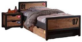 Set Mobilier Cameră Copii ALEX, 3 Piese, Pat 90x200 cm, Pin Masiv și Metal Negru – Vipack