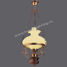 Lustra Aladdin cu Diam 37 cm, Rustic, Bronz Antichizat, Lemn Masiv, Abajur Crem - Bussy Lighting 2006-62-24A