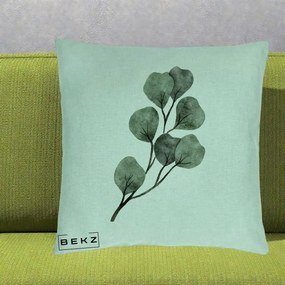 Perna Decorativa Ramura Eucalipt Acuarela, 40x40 cm, Verde Menta, Husa Detasabila, Perna Inclusa, BEKZ®