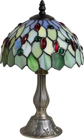Lampa de masa din metal, cu abajur din sticla vitrata , "Bloom"