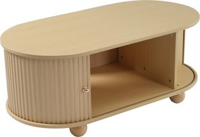 Măsuță de cafea ovală cu spațiu de depozitare și uși glisante, 100x50x40 cm, Culoare naturală