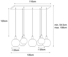 Lampă suspendată de design neagră cu sticlă aurie 7 lumini - Bert