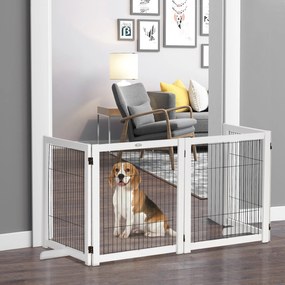 PawHut Barieră de Siguranță pentru Câini Pliabilă 264x77 cm din 4 Panouri cu Picioare și Ramă din Lemn pentru Uși Scări | Aosom Romania