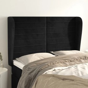 3118146 vidaXL Tăblie de pat cu aripioare, negru, 147x23x118/128 cm, catifea