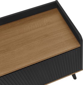 Comodă TV cu 3 uși, picioare din lemn și margine înaltă, 160x39x49,5 cm, Culoare naturală+Negru