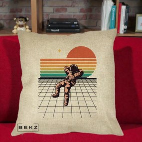 Perna Decorativa Astronaut Retro Space, 40x40 cm, Crem, Husa Detasabila, Perna Inclusa, BEKZ®