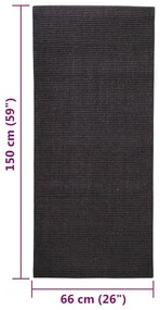 Covor din sisal natural, negru, 66x150 cm Negru, 66 x 150 cm
