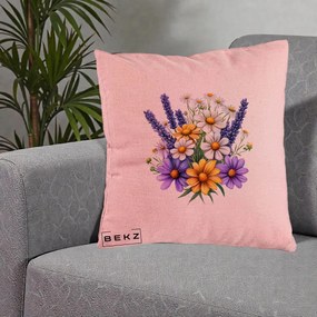 Perna Decorativa Lavanda Musetel si Flori Mov, 40x40 cm, Roz, Husa Detasabila, Perna Inclusa, BEKZ®
