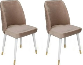 Set 2 scaune HUGO-404 V2, bej/alb, stofa catifelata/lemn, 50x49x90 cm