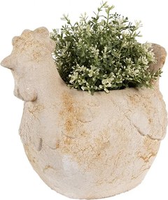Ghiveci decorativ găină, din ceramică, bej, 31x20x27 cm