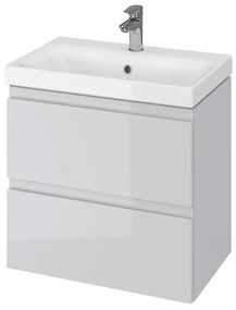 Set dulap baie cu lavoar gri lucios, 60 cm, montat, Cersanit Moduo