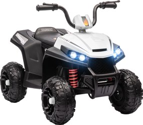AIYAPLAY Quad electric pentru copii, lumină &amp; muzică, suspensie, 5 km/h, 50 Min. timp de rulare, pentru 3-5 ani, Alb | Aosom Romania