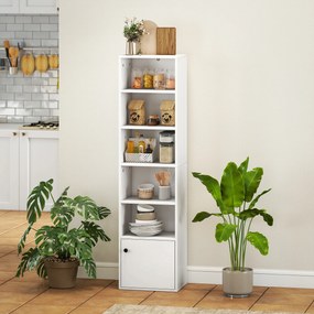 HOMCOM Bibliotecă verticală cu 6 niveluri și dulap, pentru living, dormitor și birou, 40x30x156 cm, albă | Aosom Romania