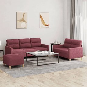 3201614 vidaXL Set canapea cu perne, 3 piese, roșu vin, material textil