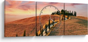 Tablou - Casa pe deal Toscana, Italia (cu ceas) (90x30 cm)