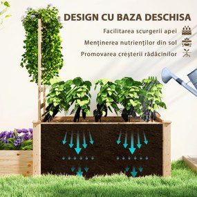 Outsunny Pat Înălțat pentru Grădină cu Grilaj, Bază Deschisă și 2 Despărțitoare, 222x63x132 cm, Lemn Natural | Aosom Romania