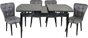 Set masa extensibila cu 6 scaune tapitate Homs cristal  negru-gri 170 x 80 cm