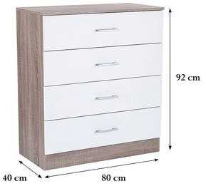 Comodă Miami cu 4 sertare 80x92 cm alb-stejar York