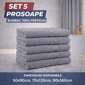 Set 5 Prosoape Baie Premium, 100% Bumbac, Absorbante și Pufoase