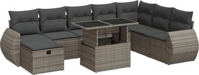 vidaXL Set canapele de grădină, 9 piese, cu perne, gri, poliratan