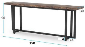 Consola Dice Walnut-Negru 150x30x90 cm