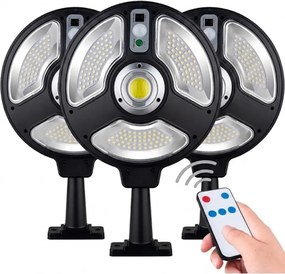 Set 3 bucati Lampa Solara Rotunda cu Senzor de Miscare, Suport Reglabil 360, IPX65 si Telecomanda