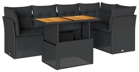 3326925 vidaXL Set mobilier de grădină cu perne, 6 piese, negru, poliratan