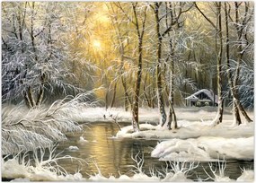 Tablou - Cabană în pădure, pictură în uei (70x50 cm)