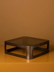 Tavă decorativă pătrată din fier și sticlă fumurie, auriu antichizat, mare, cu laturi decupate, 10 x 27 x 27 cm, „Lexton”