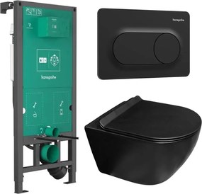 Set rezervor WC cu cadru incastrat Hansgrohe iFrame 112 cm si clapeta de actionare iFrame Original S negru mat plus vas WC Rune Ivaldi Grande cu capac softclose
