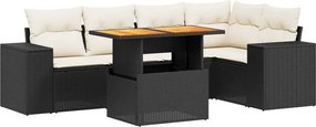 vidaXL Set mobilier de grădină cu perne, 6 piese, negru, poliratan