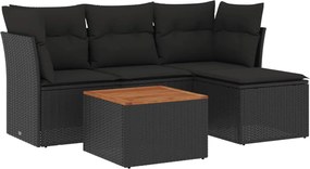 vidaXL Set mobilier de grădină cu perne, 5 piese, negru, poliratan