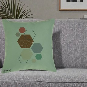 Perna Decorativa Geometric Hexagoane Multicolor, 40x40 cm, Verde, Husa Detasabila, Perna Inclusa, BEKZ®