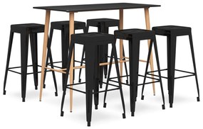 vidaXL Set mobilier de bar, 7 piese, negru