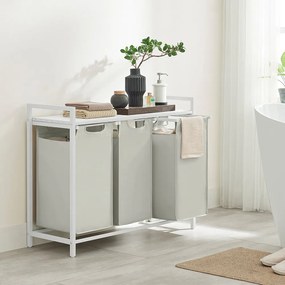 Coș de rufe cu 3 compartimente, alb murdar