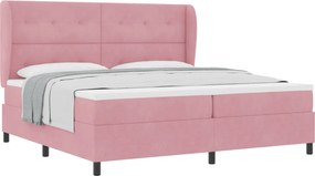 vidaXL Pat cu arcuri cu saltea cu headboard Roz 200 x 200 cm Catifea