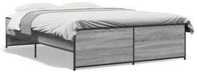 3279905 vidaXL Cadru de pat, gri sonoma, 135x190 cm, lemn prelucrat și metal