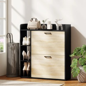 HOMCOM Dulap pentru pantofi slim cu 2 sertare și 3 compartimente deschise, Capacitate 15 perechi, 83x24x90.5 cm, Negru | Aosom Romania