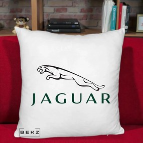 Perna Personalizata cu emblema Jaguar, 40x40 cm, Alb Pufos, Husa Detasabila, Perna Inclusa, BEKZ®