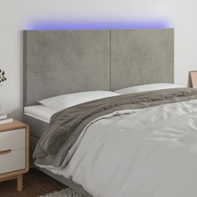 vidaXL Tăblie de pat cu LED, gri deschis, 160x5x118/128 cm, catifea