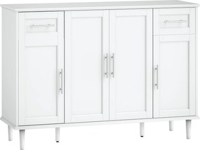 HOMCOM Mobilier de Sufragerie, Credență cu 2 Sertare și 3 Dulapuri cu Rafturi Reglabile, Comodă cu Picioare din Pin pentru Sala de Mese și Bucătărie, 120x38x86 cm, Alb | Aosom Romania