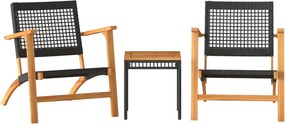 vidaXL Set mobilier bistro, 3 piese, poliratan negru/lemn de acacia