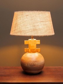 Lampa de masa, din lemn de mango, cu abajur din iuta naturala, Amaru