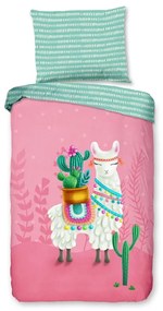 Lenjerie de pat pentru copii roz-turcoaz din bumbac pentru pat de o persoană 140x200 cm Lalama – Good Morning