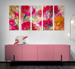 Tablou 5-piese natura moartă florală pictată