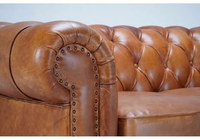 Canapea Chesterfield, 2 locuri, maro, din piele naturala