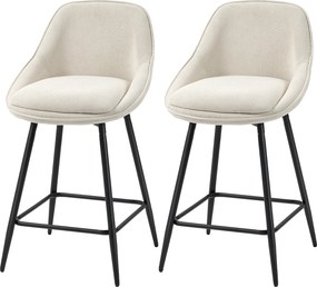 HOMCOM Set de 2 scaune de bar cu acoperire cord și picioare din oțel, scaune tapițate pentru insula bucătăriei, sufragerie, cremă | Aosom Romania