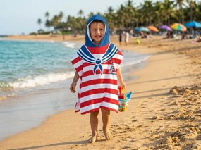 Poncho pentru copii SAILOR alb-rosu
